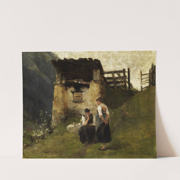 Bauernmädchen an einem Köhlerofen by Mathias Schmid