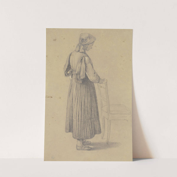 Bauernmädchen im verlorenen Profil, an einem Stuhl stehend by Benjamin Vautier