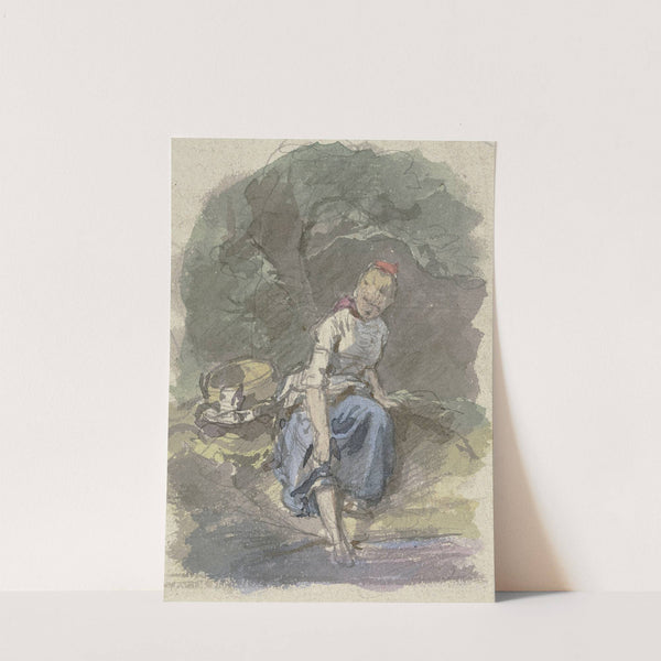 Bauernmädchen im Wald sitzend by Jakob Becker