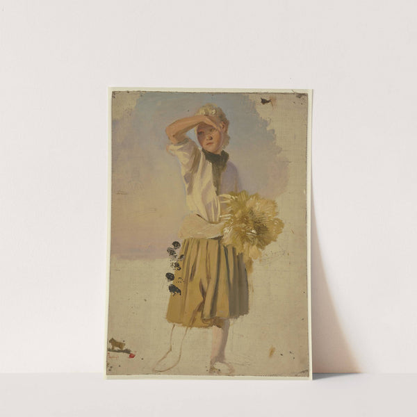 Bauernmädchen mit Garbe, die Augen vor der Sonne schirmend by Jakob Becker