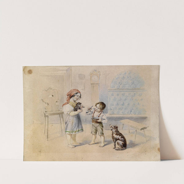 Bauernstube mit Kachelofen und Kindern by Johann Matthias Ranftl