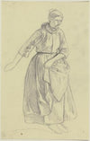 Bauersfrau, die Hand an der Schürze