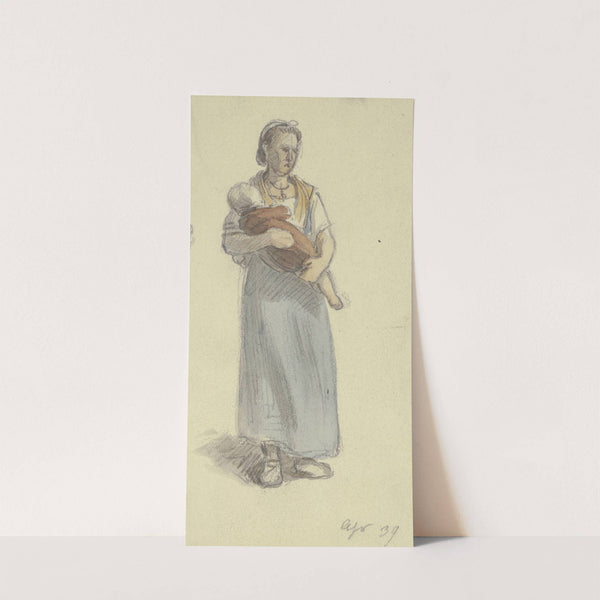 Bauersfrau in Hemdsärmeln, blauem Kleid, sie hat ein kleines Kind auf dem Armen (1839) by Jakob Fürchtegott Dielmann