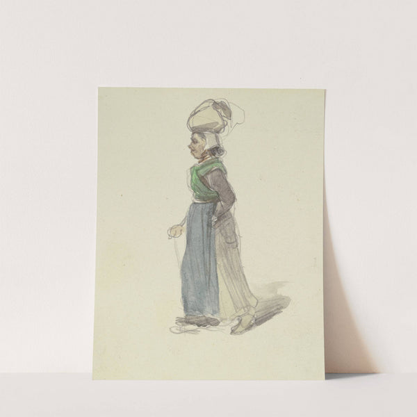 Bauersfrau, mit einem Sack auf dem Kopf und einem Stock in der Hand nach links gehend by Jakob Fürchtegott Dielmann