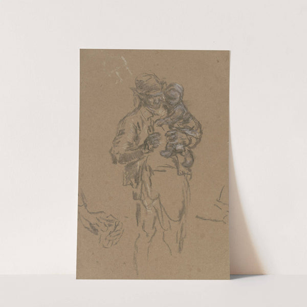 Bauersmann mit Pfeife und Kind im Arm by Anton Burger