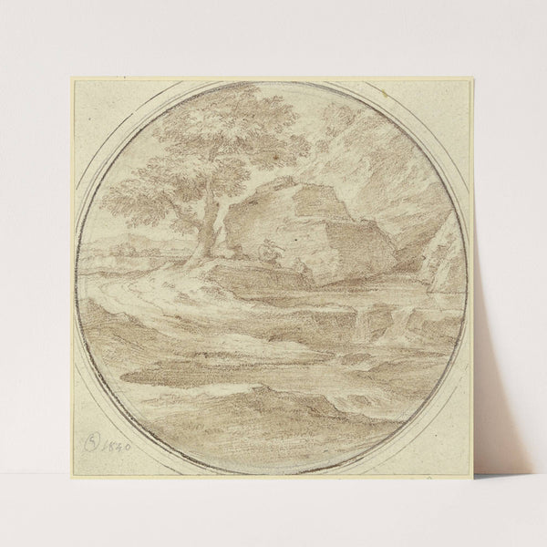 Baum mit einem Felsen, unter welchem ein Hirte sitzt (1840) by Johann Heinrich Ferdinand Olivier