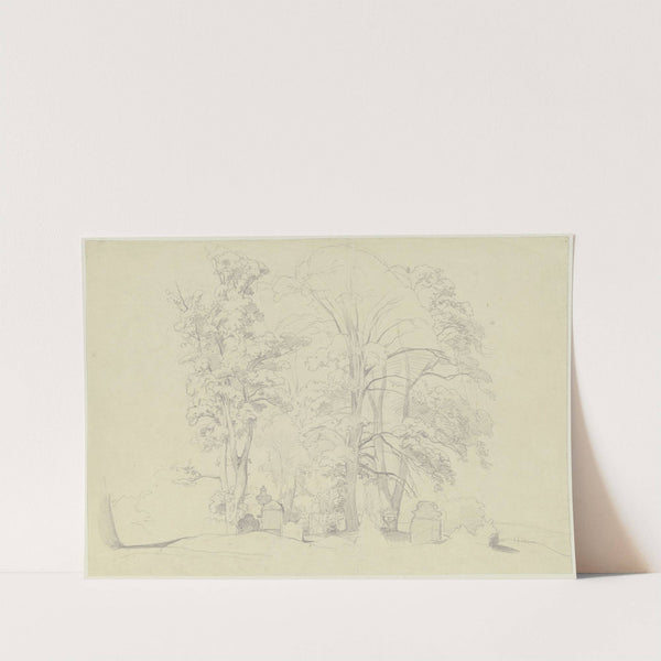 Baumgruppe auf einem Friedhof by Jakob Becker
