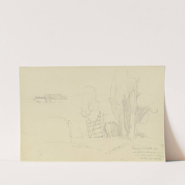 Baumgruppe und Gatter bei Frascati, im Hintergrund Gebäude by August Lucas