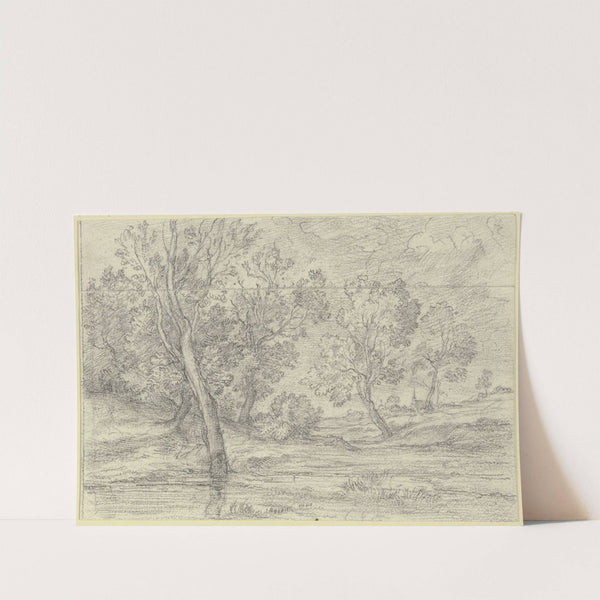 Baumgruppen am Wasser, im Hintergrund eine Kirche by Johann Heinrich Ferdinand Olivier