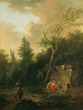 Baumlandschaft mit Brunnen