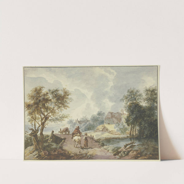 Baumreiche Landschaft, im Vordergrund ein Weg, der über eine Brücke führt by Gottlieb Welté