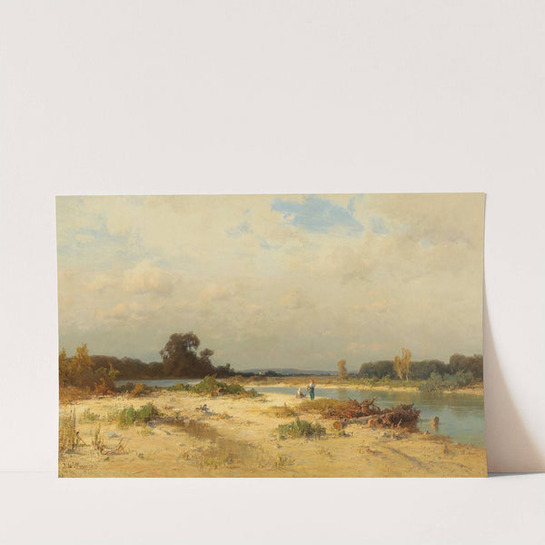 Bavarian River Landscape with Women Gathering Wood by Josef Willroider