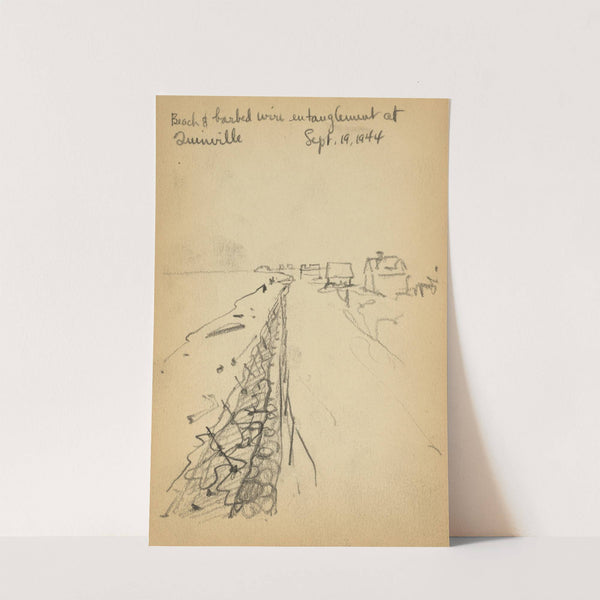 Beach & barbed wire entanglement at Quinéville by Victor Alfred Lundy