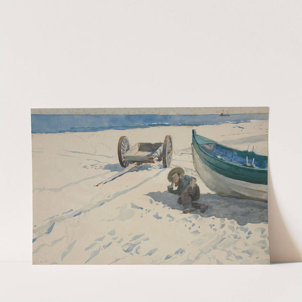 Beach scene with Man Resting in Shadow of Boat by Edwin Austin Abbey