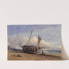 Beached fishing boat with seated fisherman by Charles Bentley