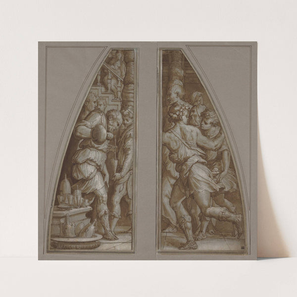 ‘Bearded Man Filling a Glass’ and ‘Youth Running’ by Workshop of Giorgio Vasari