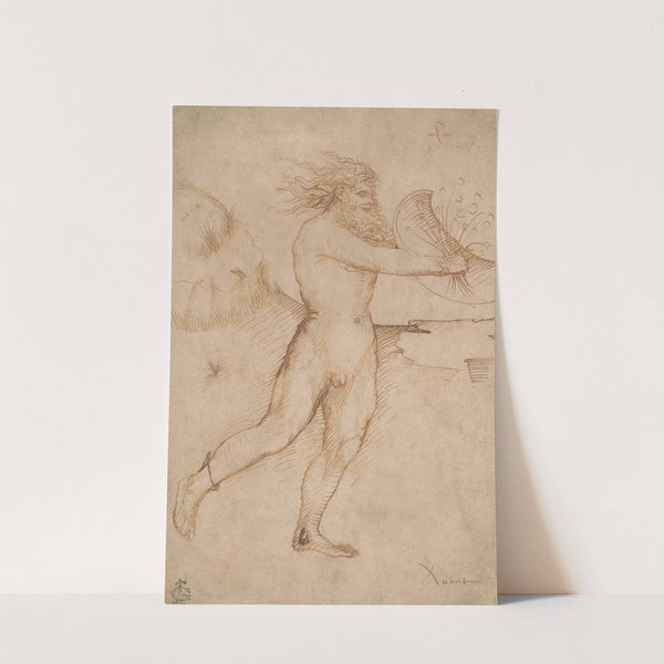Bearded Nude Male Figure Running Toward the Right by Veronese School