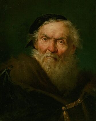 Bearded old man wearing a fur-trimmed cloak with gold clasp