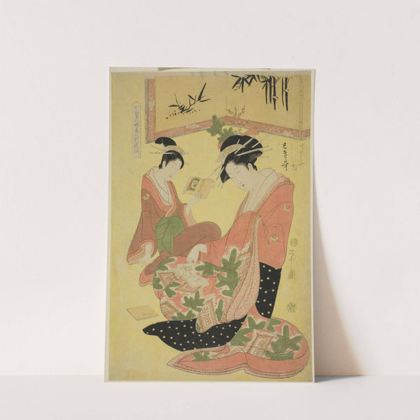 Beauties Parodying the Seven Sages – A Selection of Younger Courtesans (Shichi kenjin yatsushi bijin shinzo zoroe); Tokiuta of the Chojiya (c. 1793) by Chōbunsai Eishi