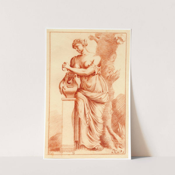 Beeld van staande vrouw met lier by Cornelis Pronk