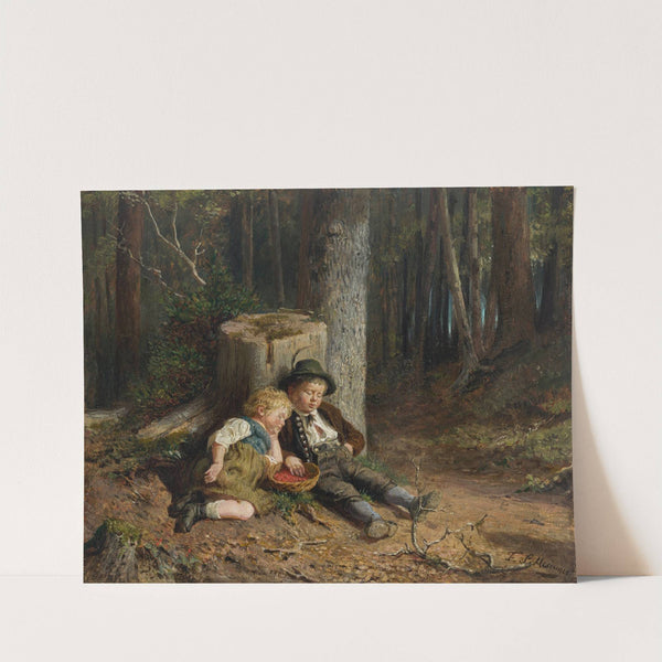 Beerenpflückende Kinder im Wald, eingeschlafen (circa 1880) by Felix Schlesinger