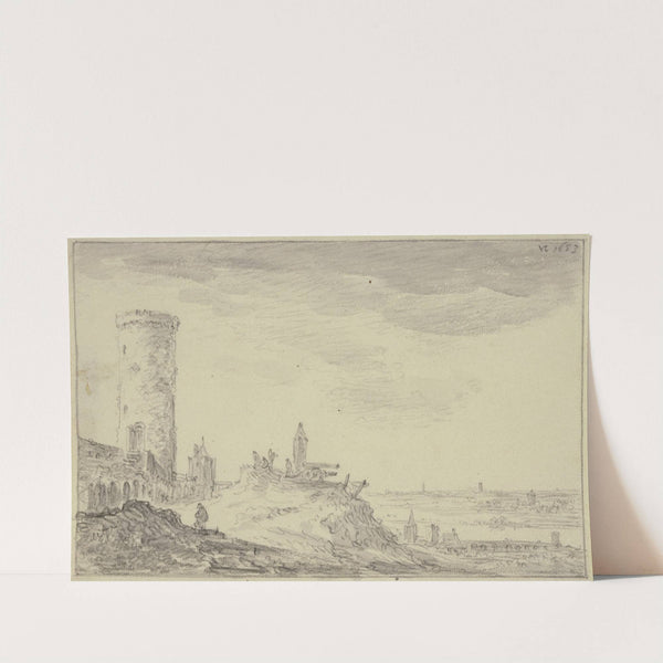 Befestigung, bei einem Kundeturm zwei Kanonen und ein Schilderhaus by Jan van Goyen