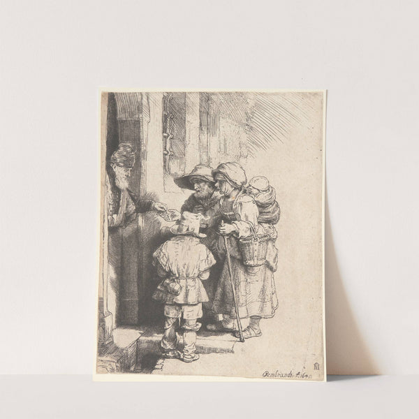Beggars Receiving Alms at the Door of a House (1648) by Rembrandt van Rijn