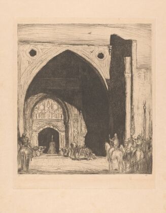 Begroeting van de sultan onder een poort