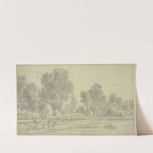 Bei einer Wiese Hütten unter Bäumen, vorne Herden (1661) by Cornelis Saftleven