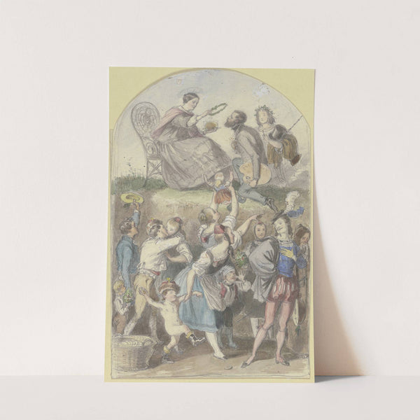 Bekränzung eines Künstlers, unterhalb viel Volk by Albert Hendschel