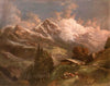Belebte Hochalm mit Blick auf Alpengipfel