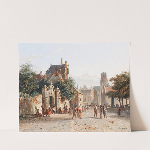 Belebte Straße in einer holländischen Stadt (1854) by Adrianus Eversen