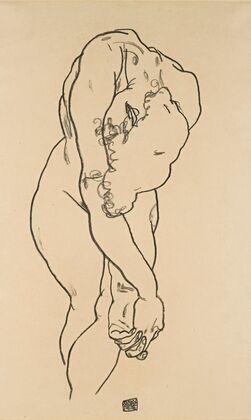 Bending Woman With Head Bowed And Crossed Hands