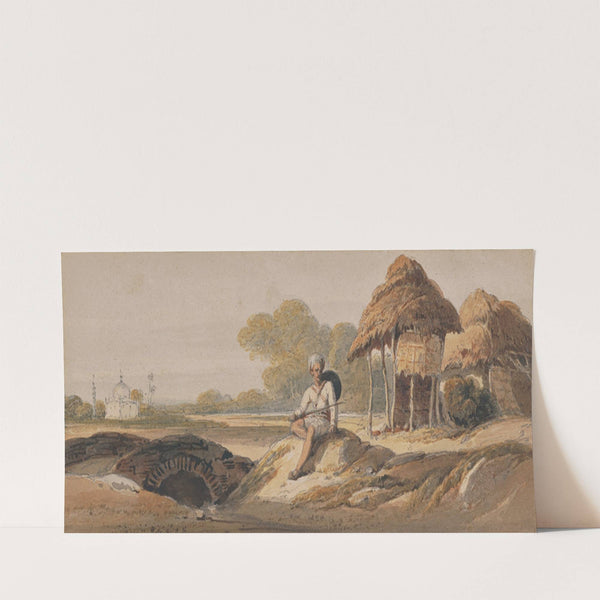 Bengal landscape with a soldier and a distant shrine by George Chinnery