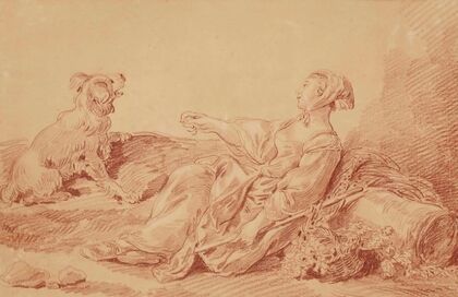Bergère assise avec son chien