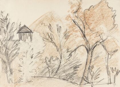 Bergige Landschaft mit kleinem Haus (1925)