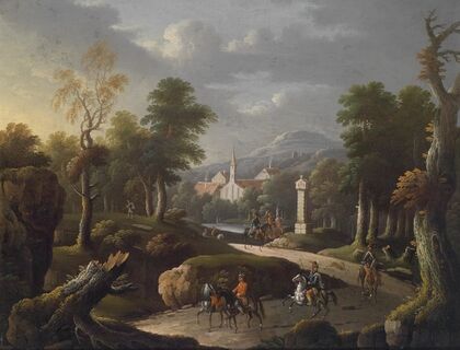 Bergige Landschaft mit Reisenden
