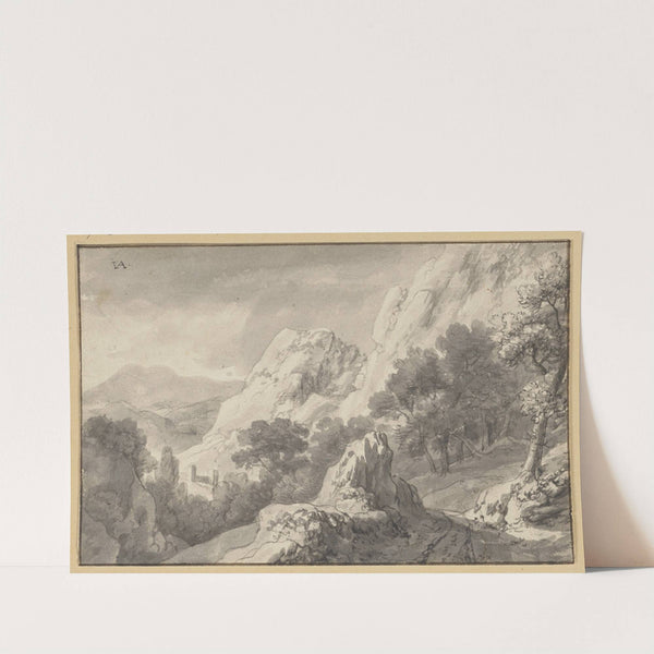 Bergige Landschaft, vorne in der Mitte eine Felspartie by Jan van Aken