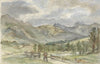 Berglandschap met veehoeder en twee koeien