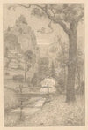 Berglandschap met waterval en brug (1901)