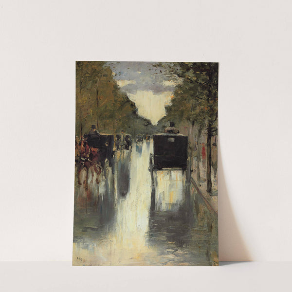 Berlin Street Scene With Horse-Drawn Cabs by Lesser Ury