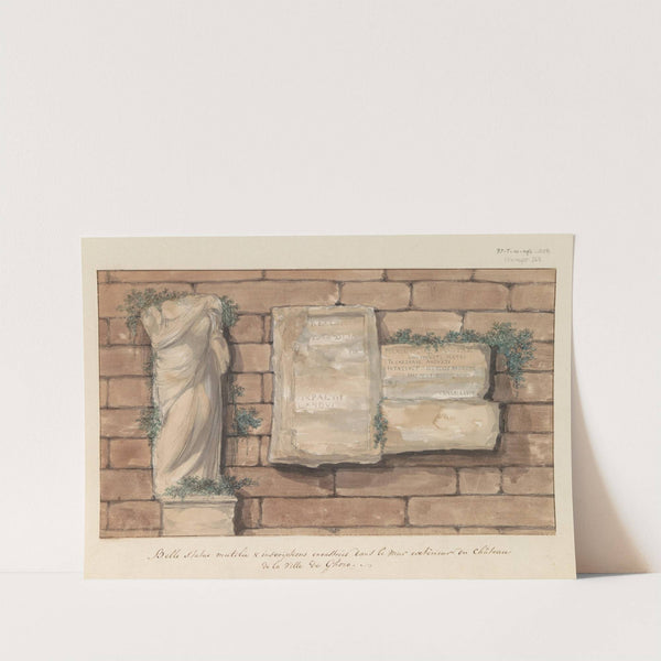 Beschadigd beeld en inscripties gemetseld in muur van kasteel in stad Gozo (1778) by Abraham-Louis-Rodolphe Ducros