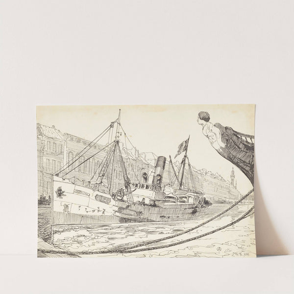 Beschoten vissersboot in de haven van Oostende (1914) by Alfred Ost