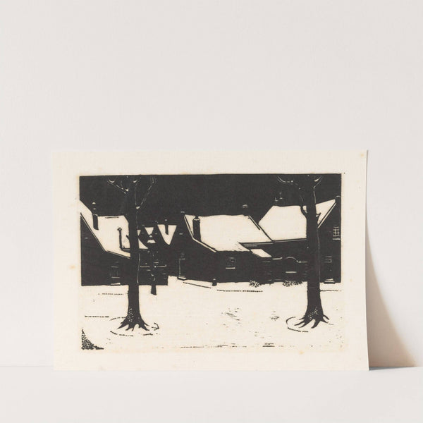 Besneeuwd plein met twee bomen (1928) by Dick Ket