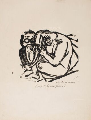 Bespectacled Man and Naked Woman, Combing her Hair (1927)