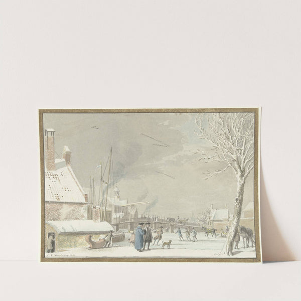 Bevroren stadsgracht met schaatsers by Cornelis van Noorde