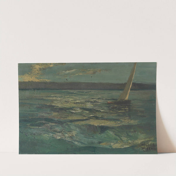 Bewegter See mit Segelboot by Anton Müller-Wischin