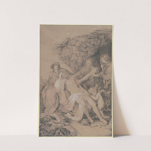 Beweinung Christi mit Maria, Johannes, Maria Magdalena und einem Engel by Johann Erdmann Gottlieb Prestel