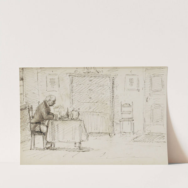 Biddende man aan een gedekte tafel (1880) by Marius Bauer