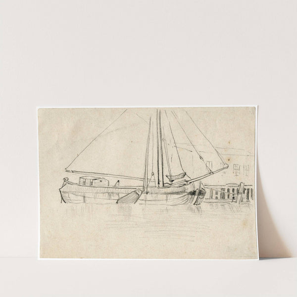 Bij kade aangemeerde boot by Adolf le Comte